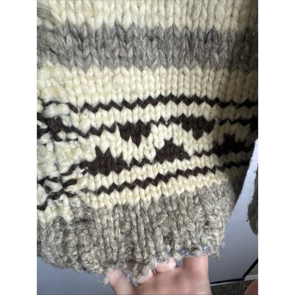 Chunky Cowichan-Style Hand-Knit Zip Cardigan Shawl Collar Men’s S / Women’s M - Picture 4 of 6